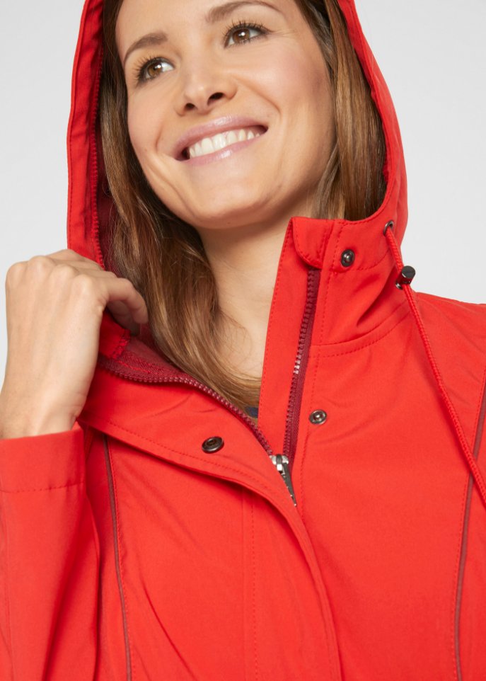 Softshell-Parka mit kontrastfarbenen Nähten, Innenfutter