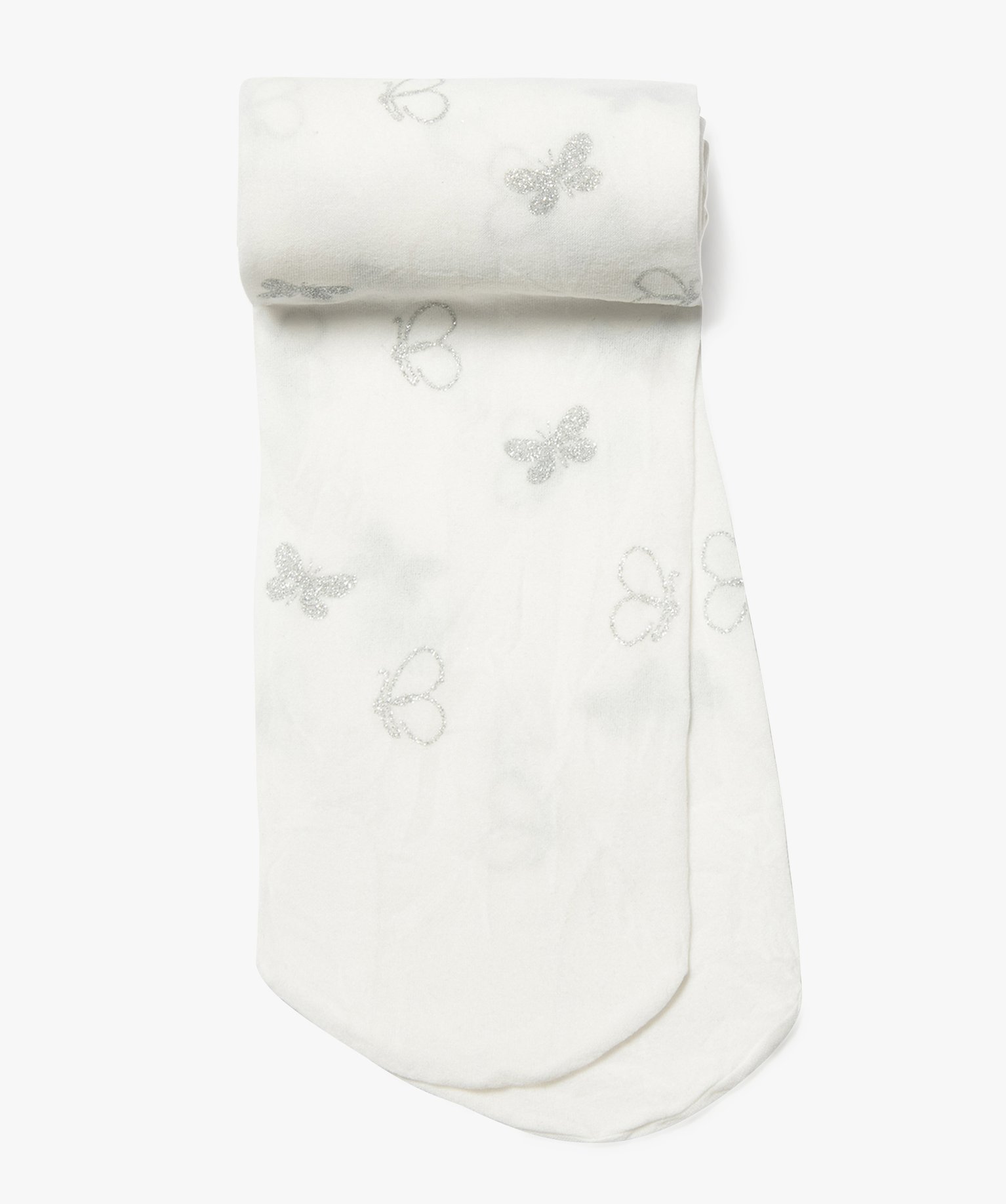 Collants fille semi-opaque à motifs papillons pailletés ecru | GEMO