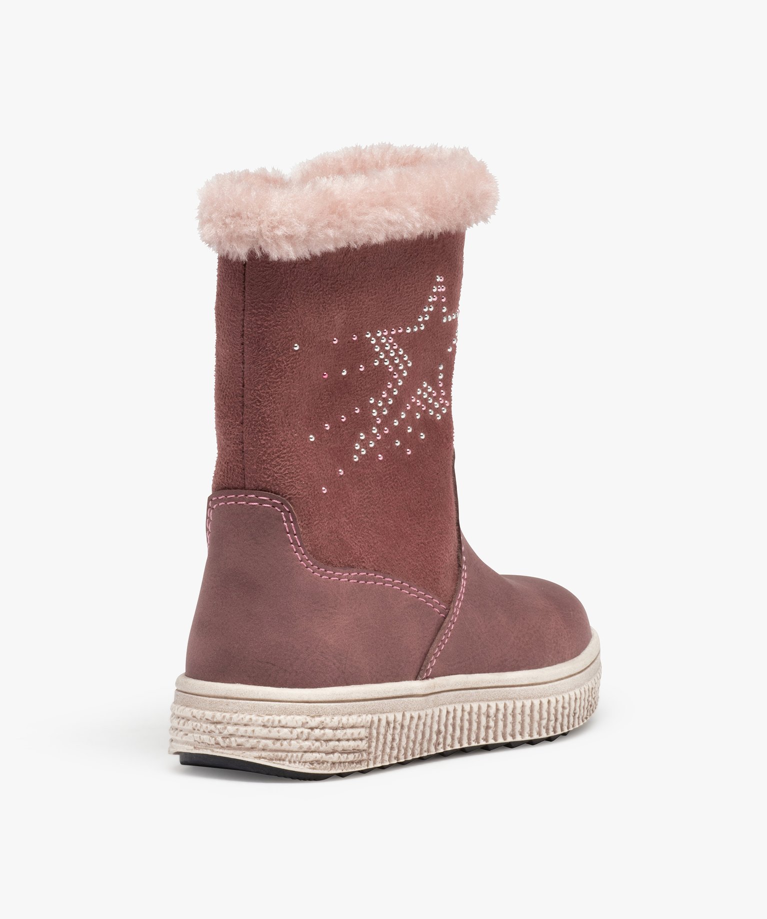 Bottes fourrées fille en suédine motif étoile en strass rose | GEMO