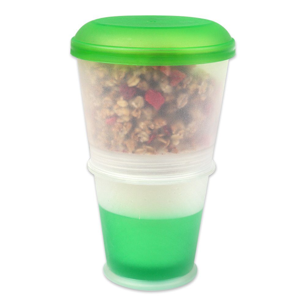 Schramm Joghurtgläser Schramm® Joghurtbecher 7 Farben to go Müsli-to-Go Müslibecher mit integriertem Kühlfach und Löffel Müslischale Joghurt Becher Müslibehälter Joghurtbehälter für unterwegs