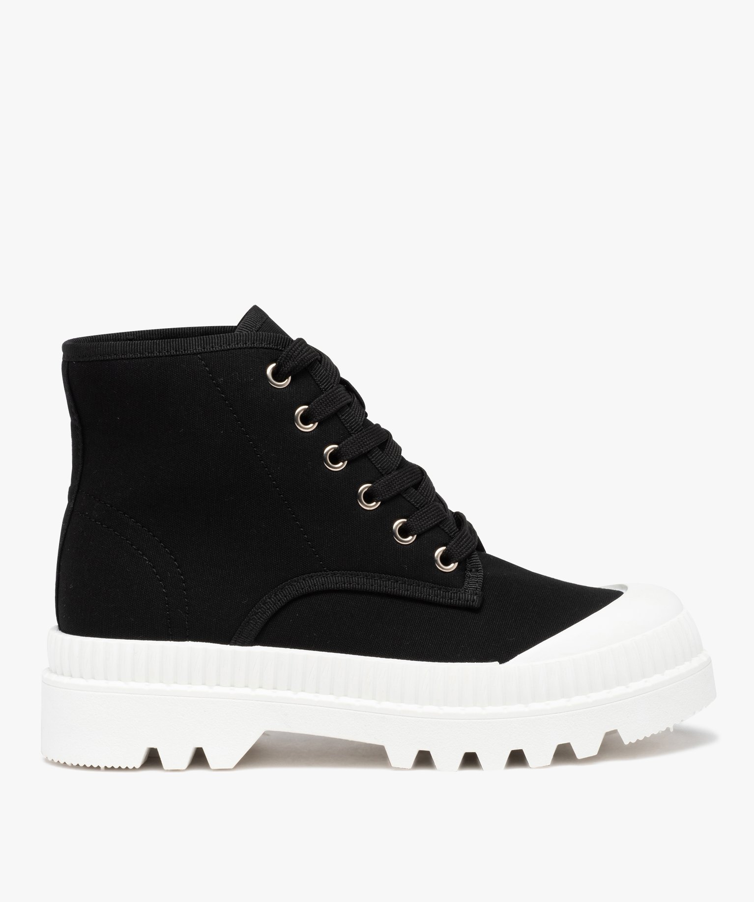 Baskets femme mid-cut en toile unie à semelle crantée noir | GEMO