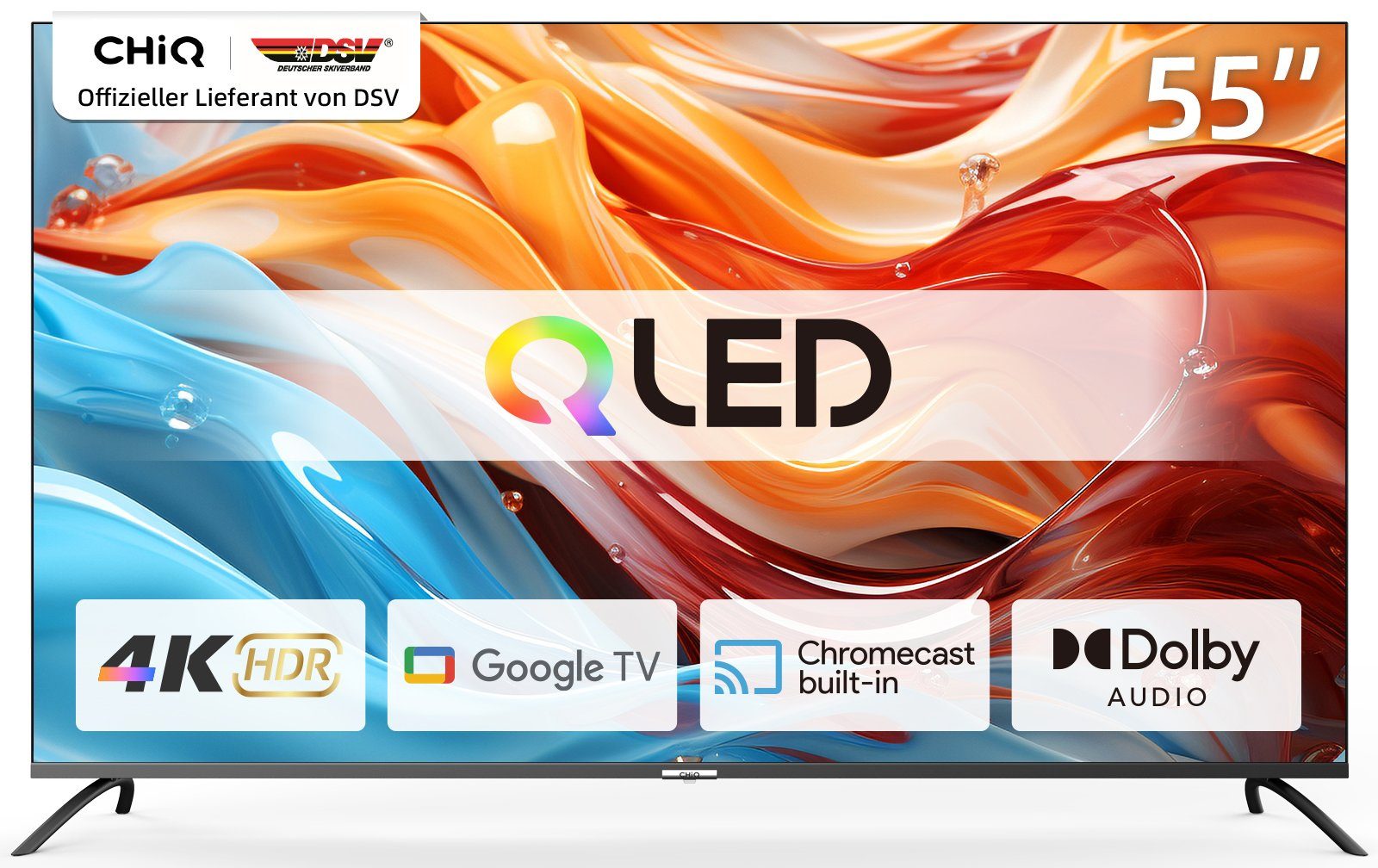 CHiQ U55QM8G QLED-Fernseher (139,00 cm/55 Zoll, 4K Ultra HD, Smart-TV, Google TV, WCG,Metall Rahmlos design, Google Assistant)