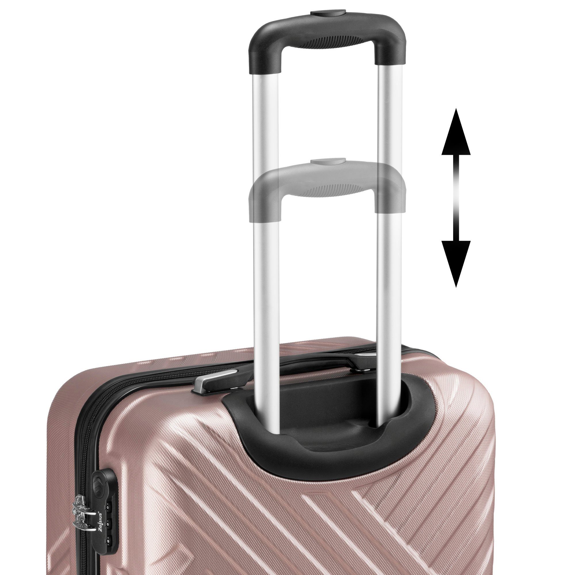 Zelsius Kofferset Koffer Set 3 Stück, Rosé, ABS Hartschalenkoffer mit Schloss, 4 schwenkbare Rollen Rollen, (Set, 3 tlg., 3er Koffer-Set)