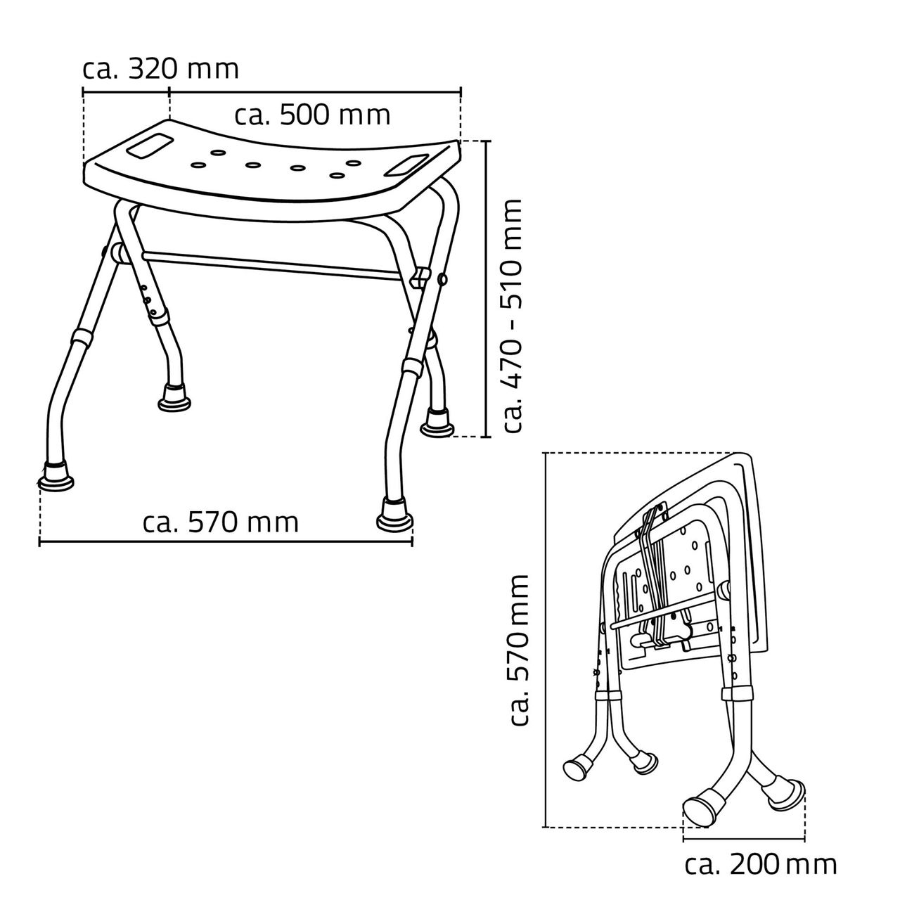 Ridder Bad-Hocker Sam, weiß, klappbar, höhenverstellbar PE / Aluminium
