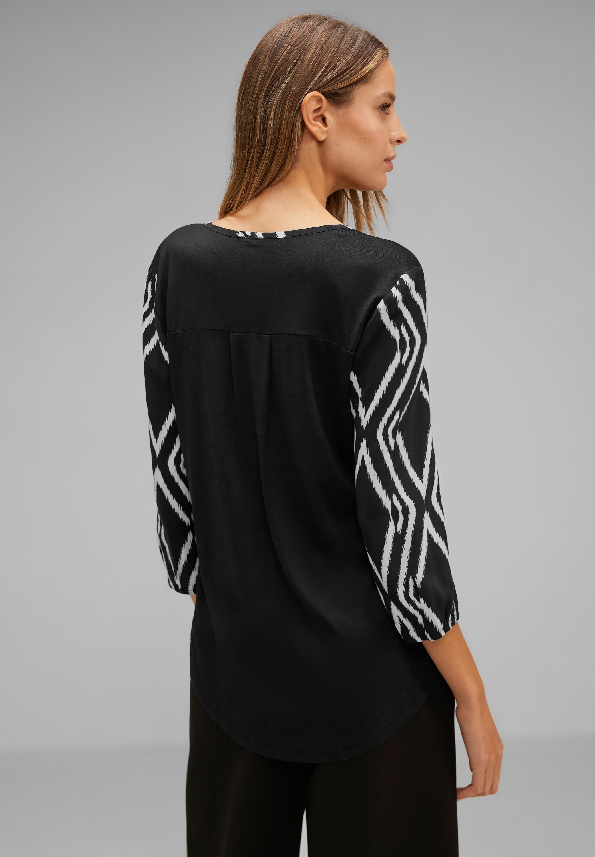 STREET ONE 3/4-Arm-Shirt mit geschlitztem Rundhalsausschnitt