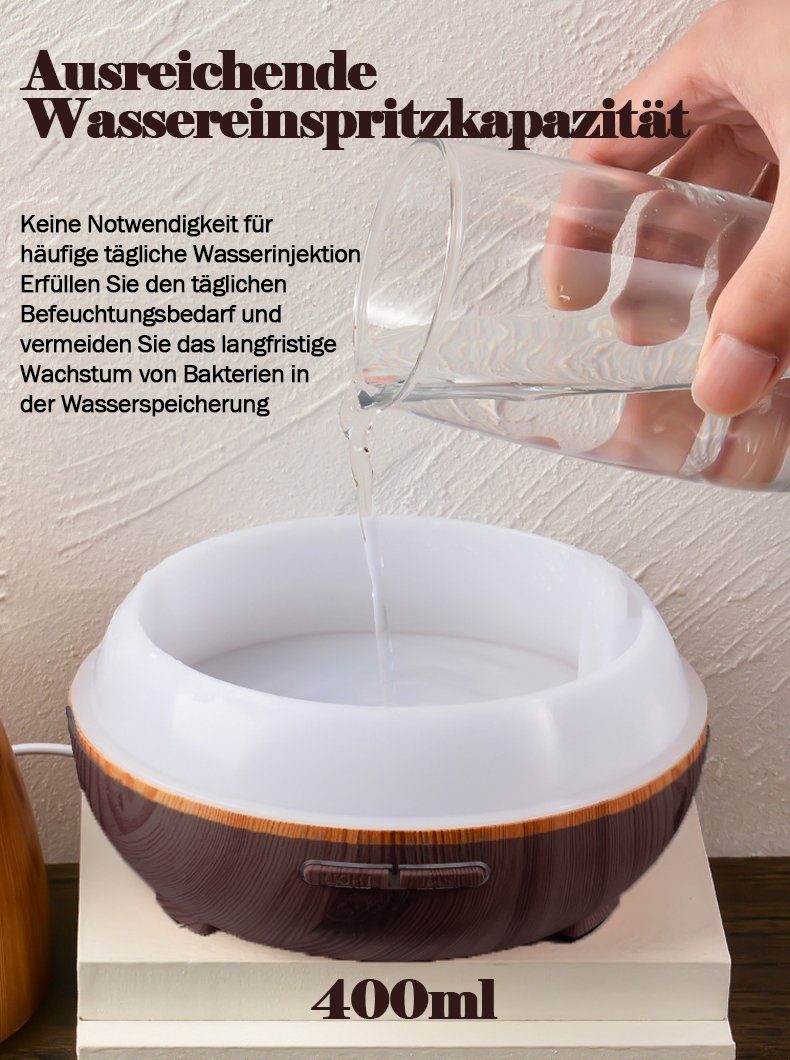 KUGI Luftbefeuchter Aroma Diffuser für Duftöle LED-Licht Humidifier Raumbefeuchter 400ml, elektrische Duftlampe Holzdesign Aromatherapie Stille Luftbefeuchtung