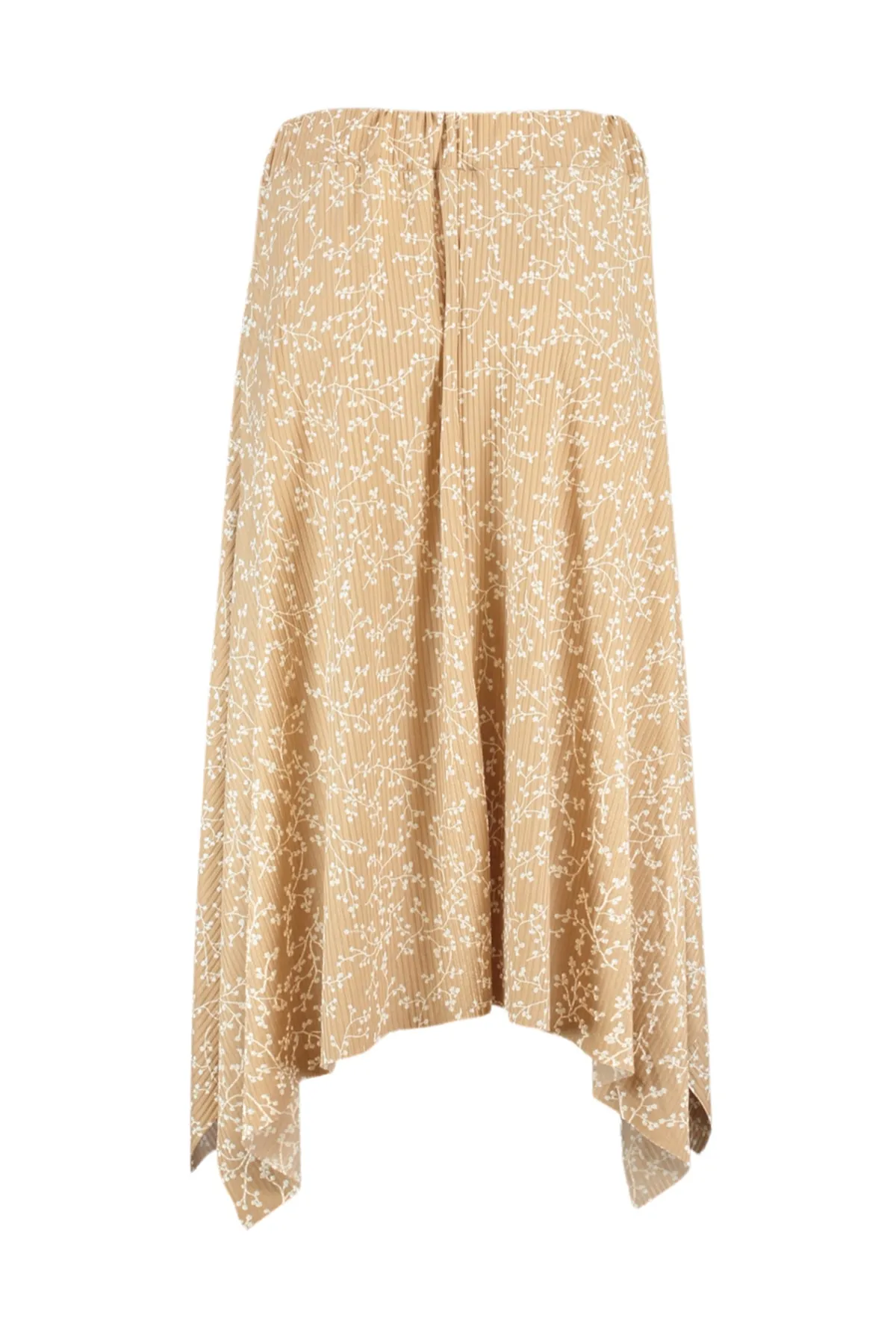 Trendyol Collection  Kamel gemusterter asymmetrischer Midi-Stretch-Strickrock mit Volant und hoher Taille TWOAW20ET0442