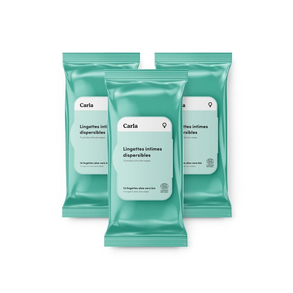 carlo & carla Paquet de 14 lingettes intimes pour femme biodégradables certifiées bio Lingettes intimes pour femme