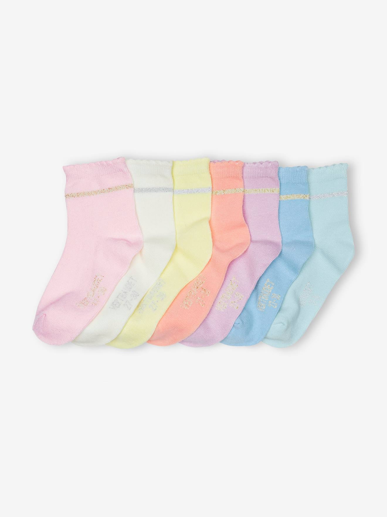 Lot de 7 paires de mi-chaussettes fille BASICS rose
