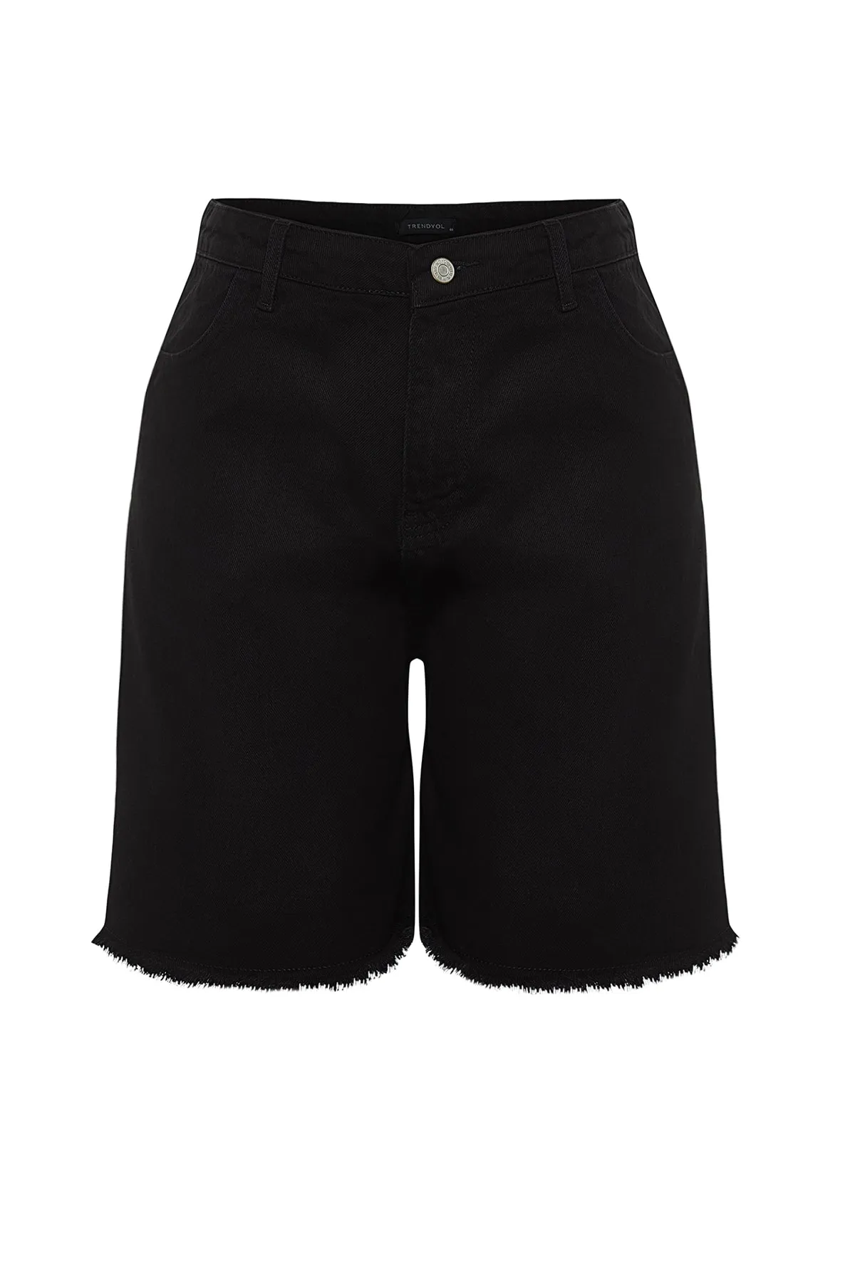 Trendyol Curve  Schwarze Jeansshorts mit hoher Taille und gerader Passform TBBSS22JE00012