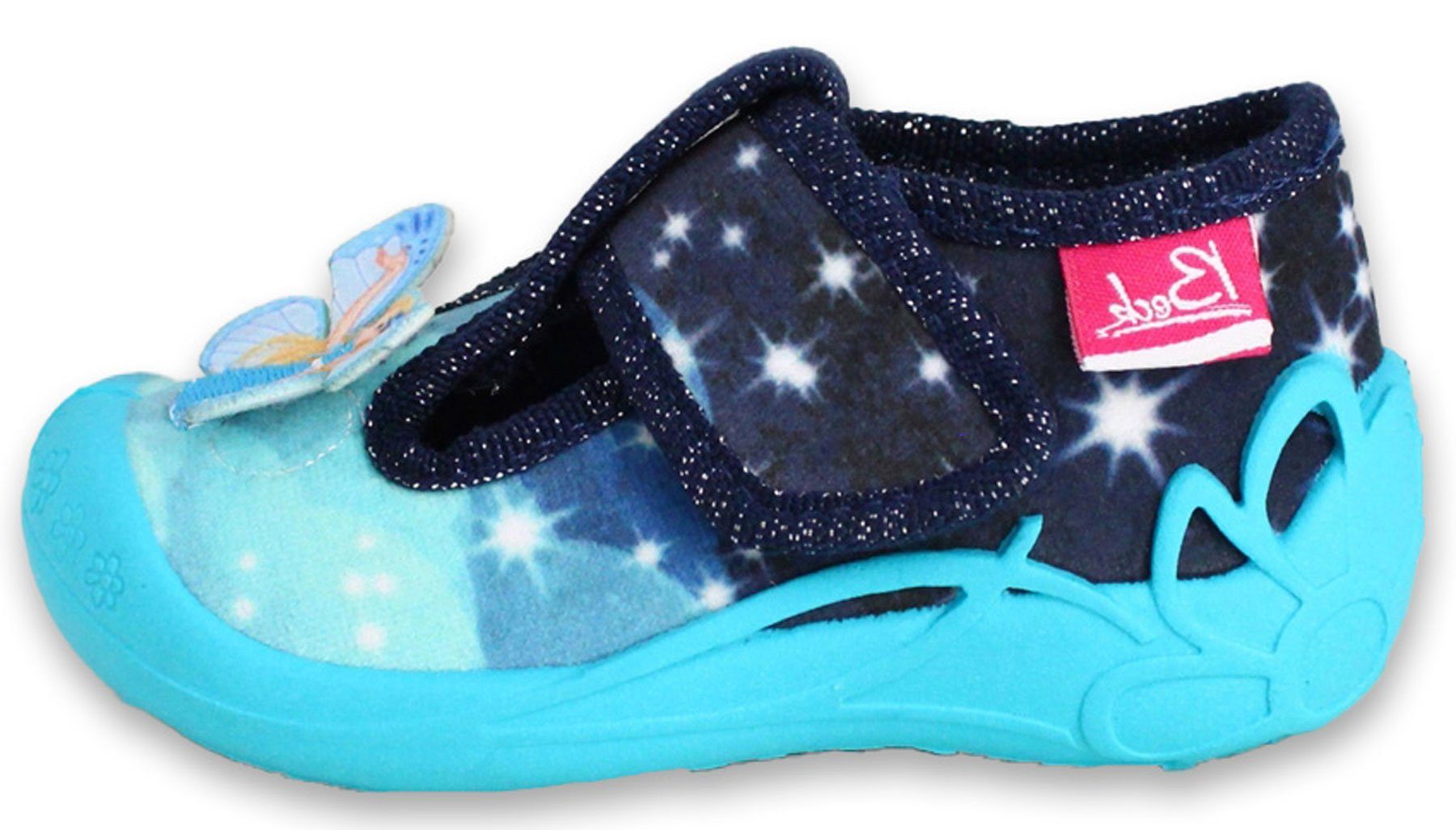 Beck Kleinkind Hausschuh Magic World Hausschuh (Leder-Decksohle, atmungsaktive Materialien) rutschfeste flexible Laufsohle, verstellbarer Klettverschluss