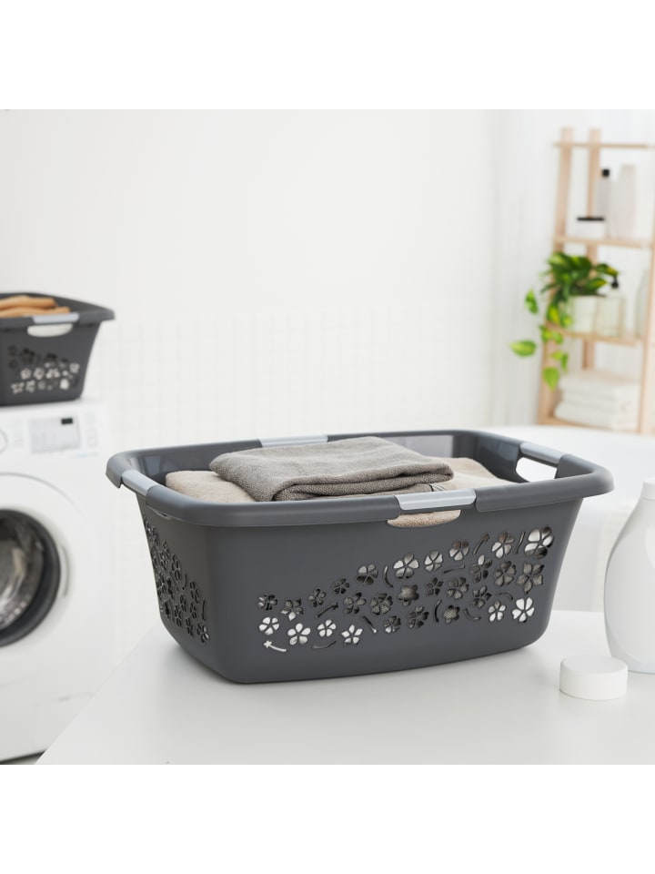 Rotho Flowers Wäschekorb 50l mit 4 Griffen, Kunststoff (PP) in Anthrazit günstig kaufen onesize