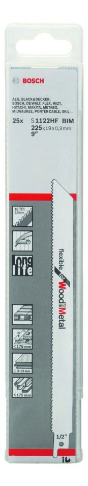 „Bosch Blue“ priedai 2608657560 S1122HF lankstus tiesinio pjūklo diskas medienai ir metalui, 225 mm, 25 vnt.