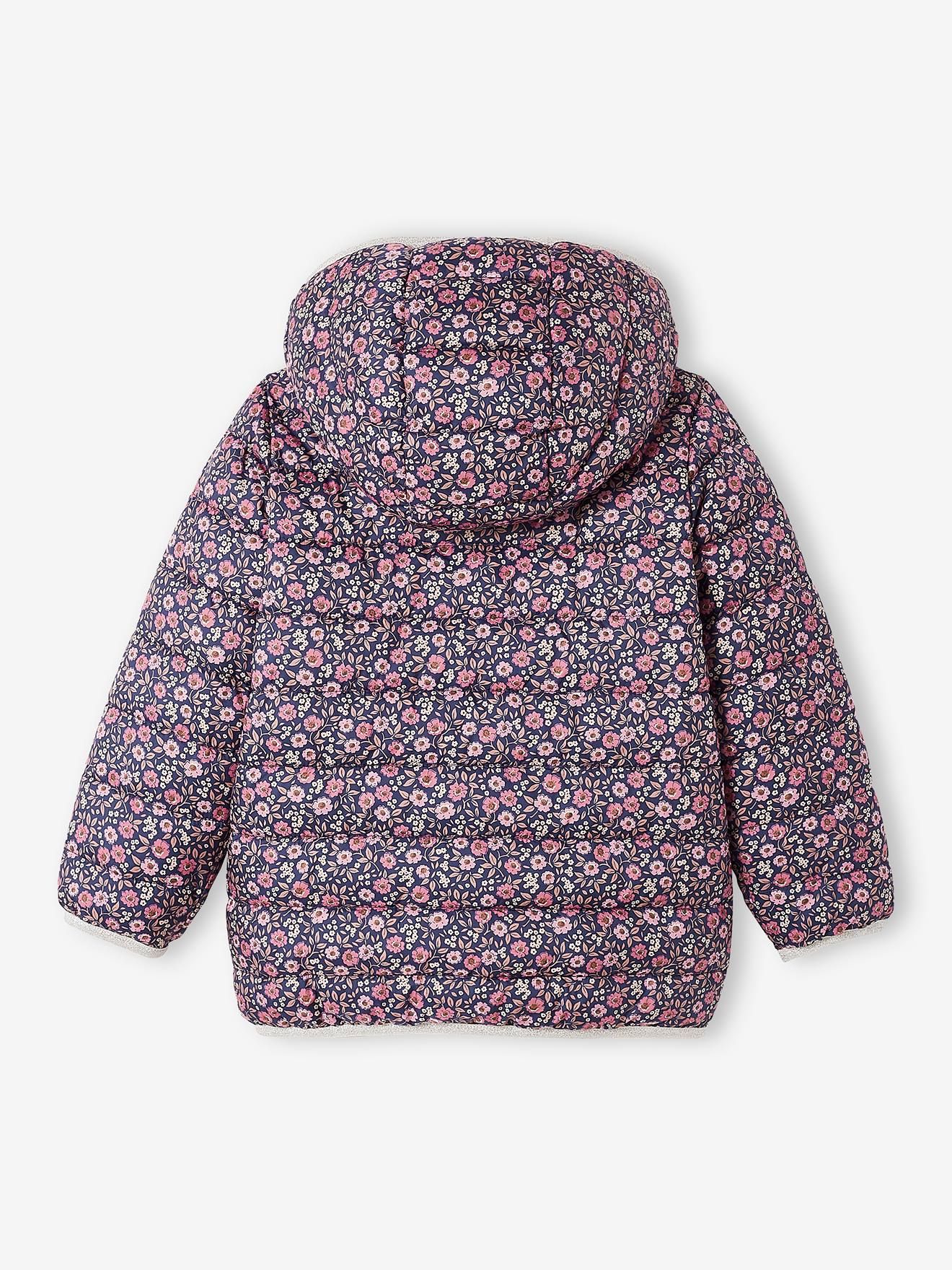 Doudoune à capuche légère réversible fille anthracite imprimé