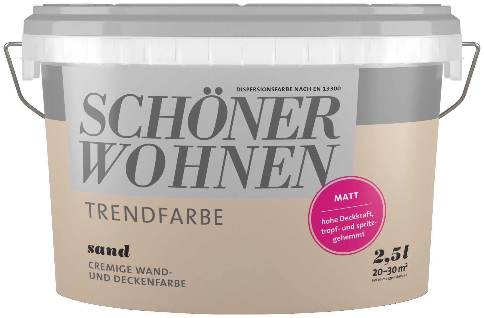 SCHÖNER WOHNEN FARBE Wand- und Deckenfarbe Trendfarbe, matt, 2,5 Liter, Sand, hochdeckende Wandfarbe - für Allergiker geeignet