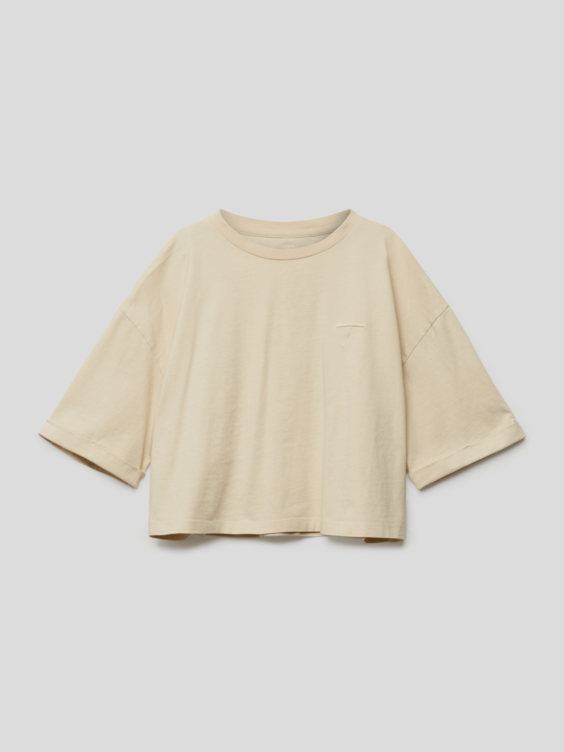 Cropped T-Shirt mit Stitching in hellrosa