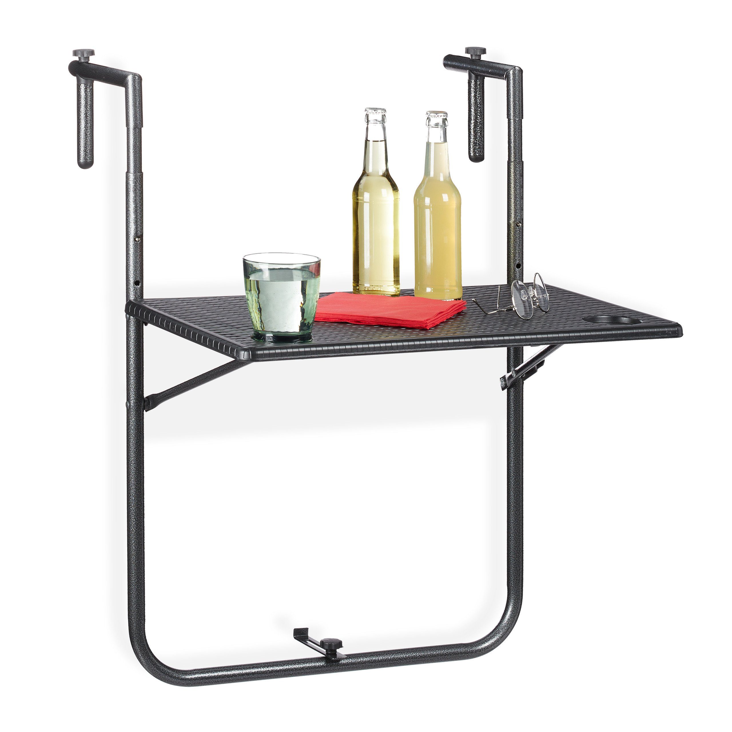 relaxdays Balkonhängetisch Balkonhängetisch klappbar in Schwarz