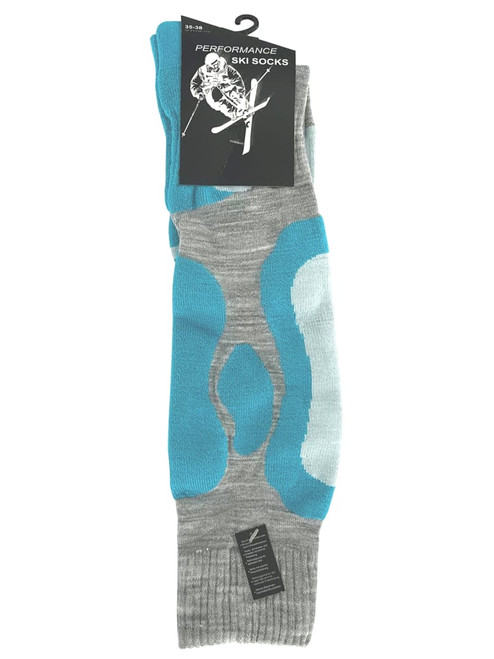 Cotton Prime® 2 Paar Skisocken mit Spezialpolsterung Skistrümpfe in türkis/grau günstig kaufen