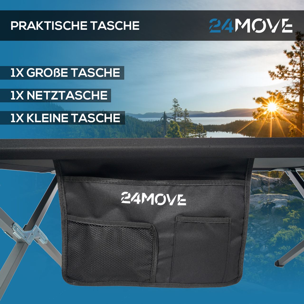 TroniTechnik 24MOVE® Feldbett Campingbett bis 180 kg In-und Outdoor Camping faltbar, inkl. Tragetasche