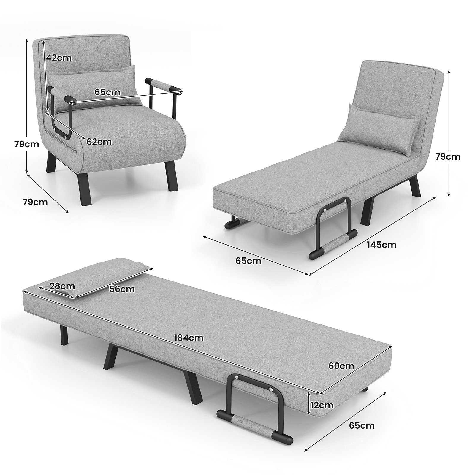 COSTWAY Schlafsofa, 4 in 1, klappbar, mit verstellbarer Rückenlehne, 150 kg