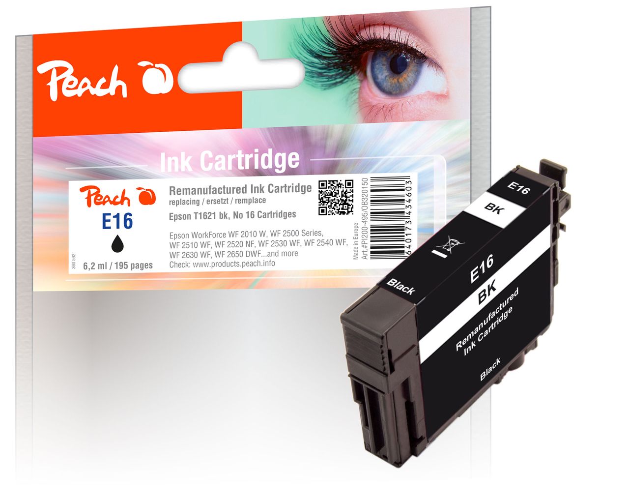 Peach Tintenpatrone schwarz ersetzt Epson No. 16 bk