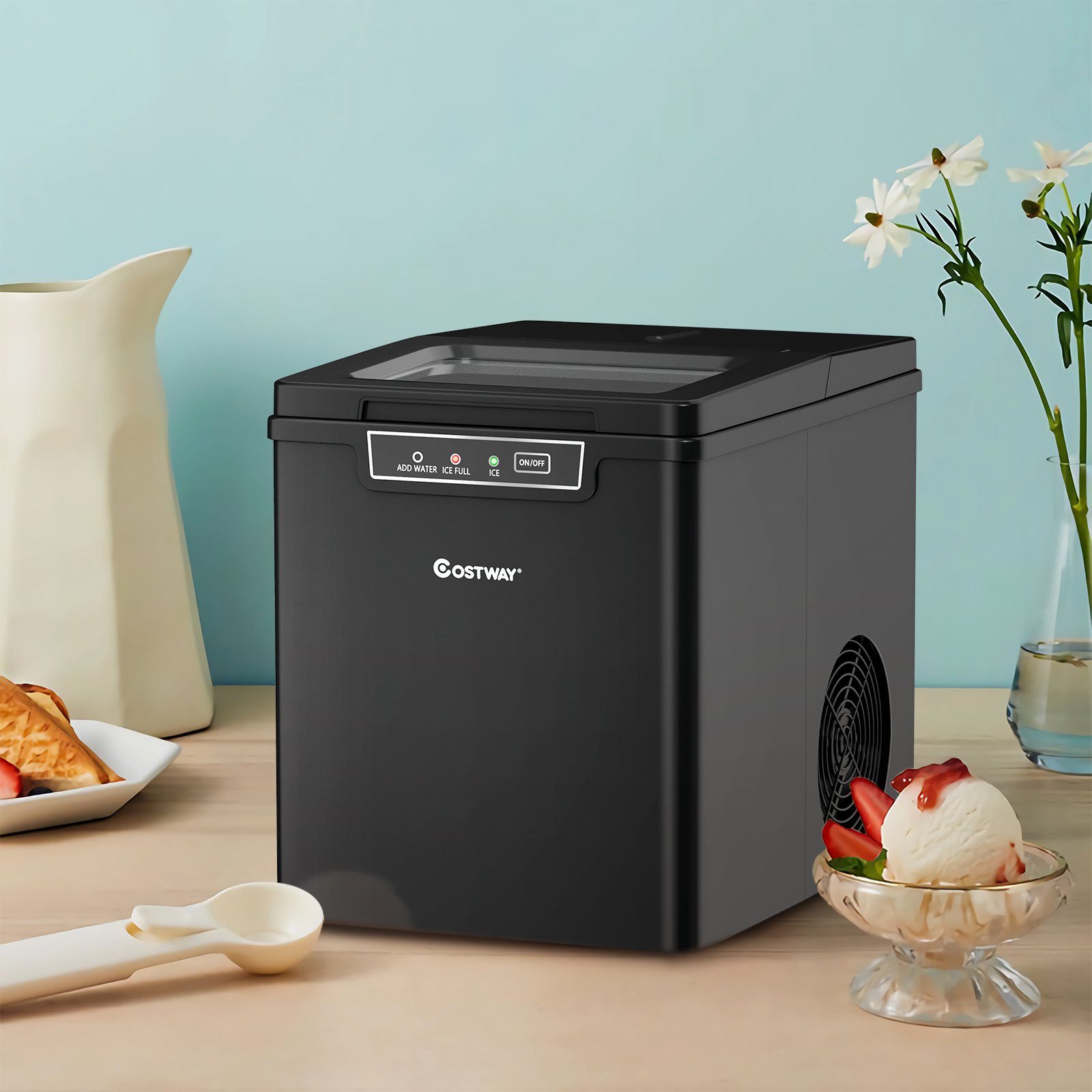 COSTWAY Eiswürfelmaschine, 9 Eiswürfel in 8 min, 12kg in 24H, 1,85L Tank