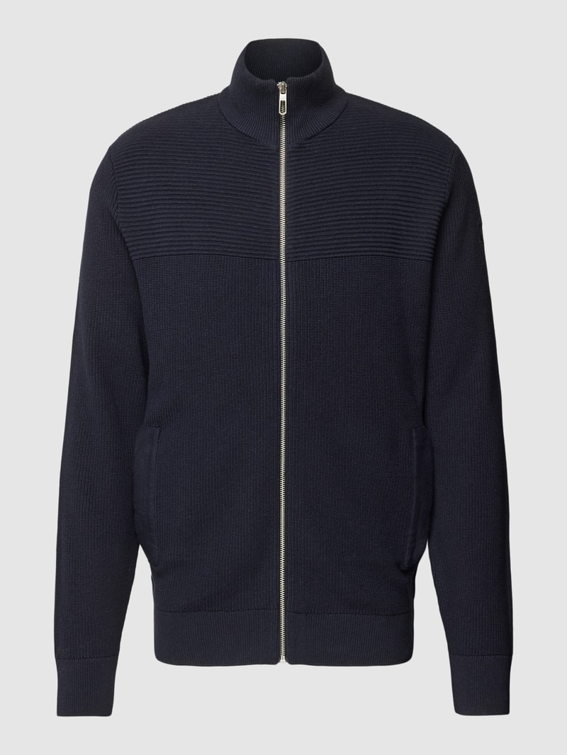 Strickjacke mit Stehkragen in marineblau meliert