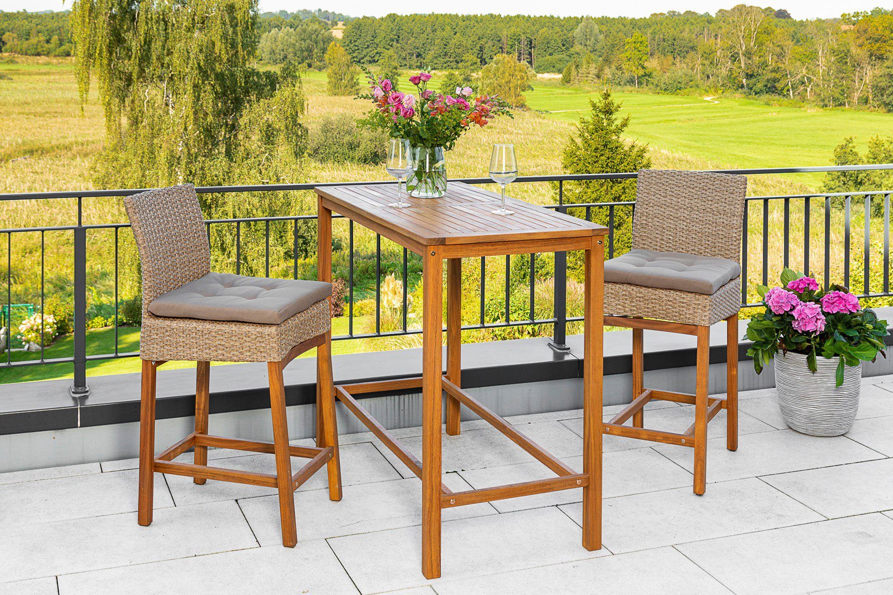 MERXX Gartenbar-Set, (3-tlg), 2 Barstühle mit Bartisch für den Outdoorbereich
