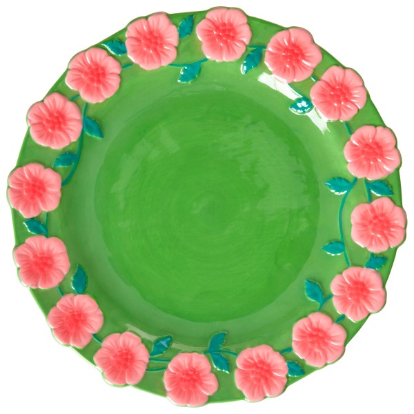 Rice - Ceramic Dinner Plate with Embossed Flower Design - Teller