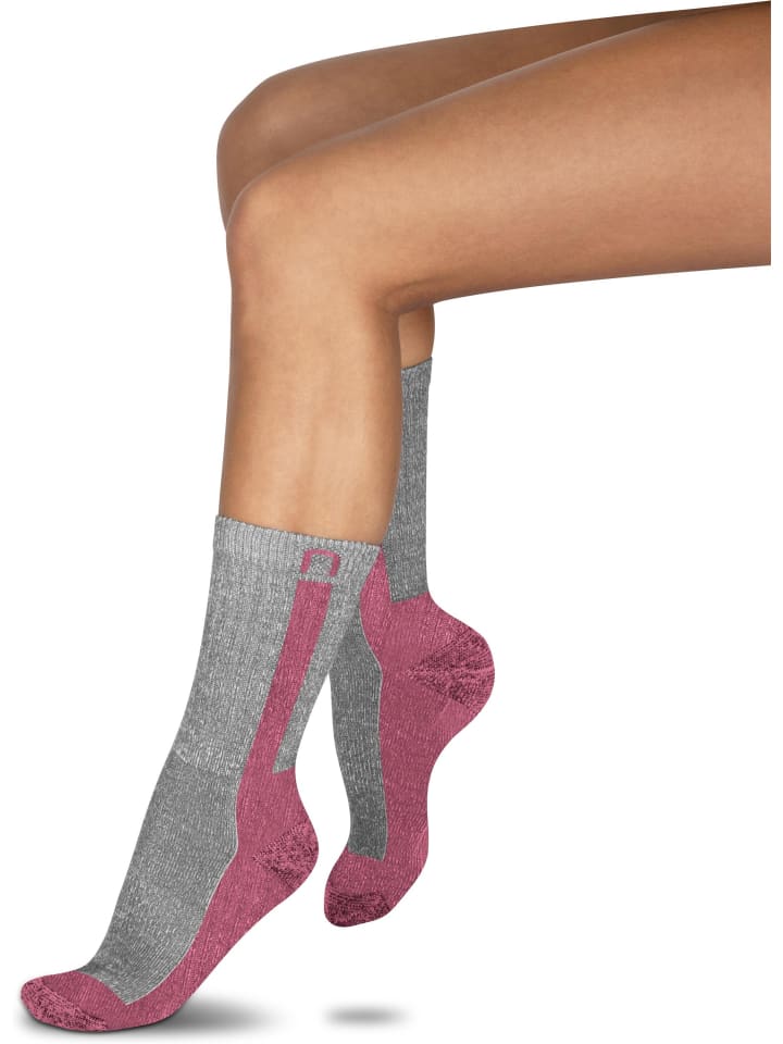 normani 2 Paar Merino Wander- und Arbeitssocken Nowra in Grau/Pink günstig kaufen