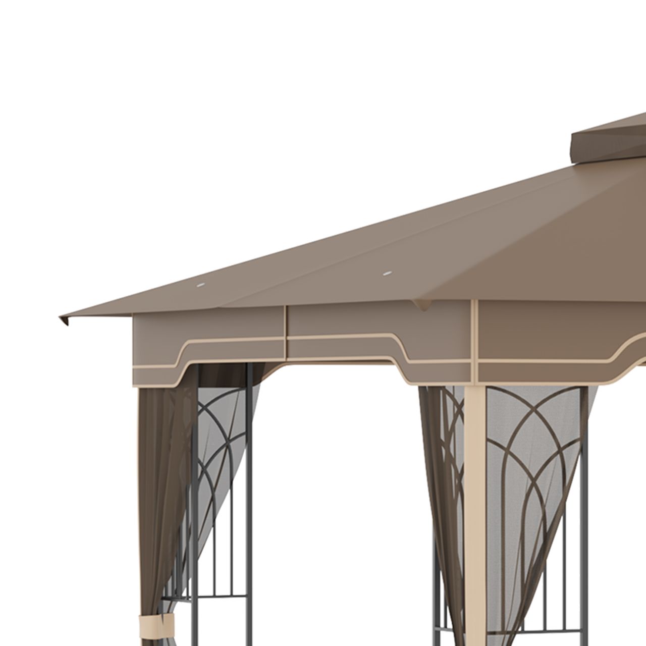 Outsunny Pavillon Gartenpavillon 3,65 x 3 m Gartenzelt Festzelt Partyzelt mit 4 x Moskitonetz atmungsaktivem Doppeldach Metall Polyester Braun Beige