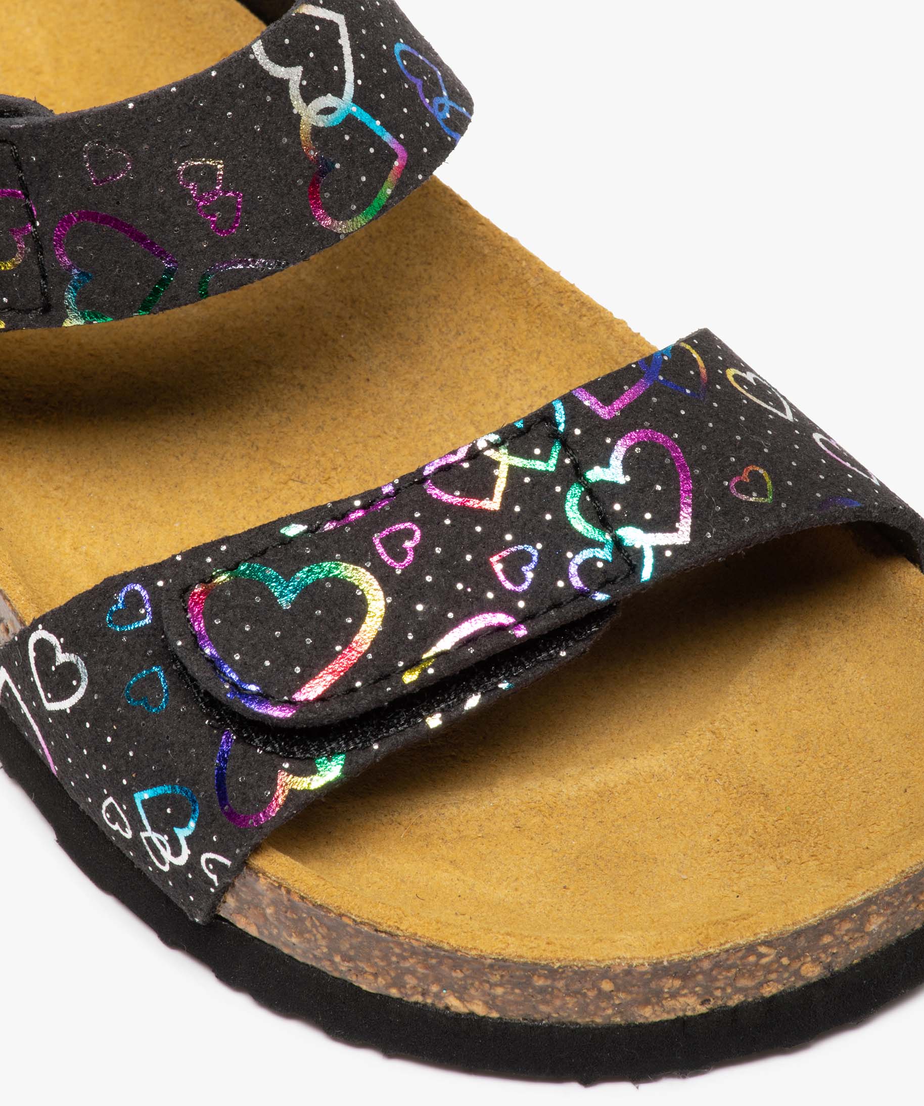 Sandales fille à brides scratch colorées et semelle liège noir | GEMO