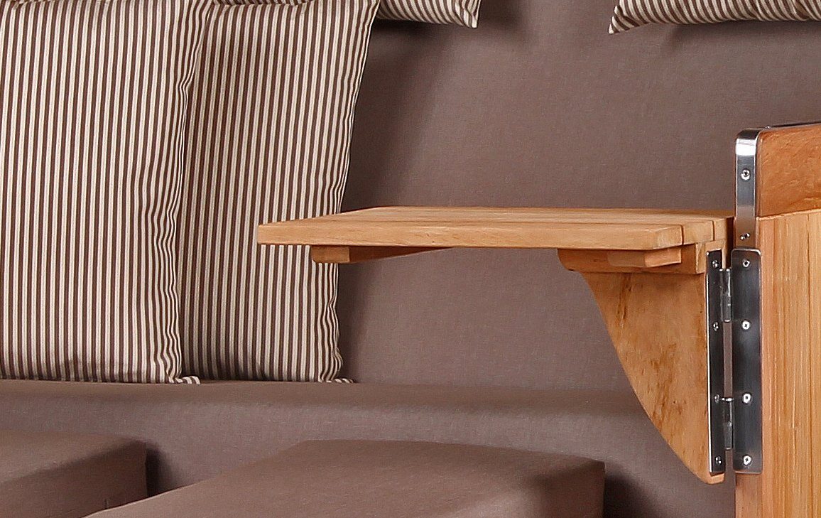 bene living Strandkorb Königssee 2,5-Sitzer Teak - PE shell - Modell 534, BxTxH: 142x95x170 cm, Volllieger ca. 175 Grad, Ostsee-Strandkorb, inkl. Liftersystem und Bullaugen
