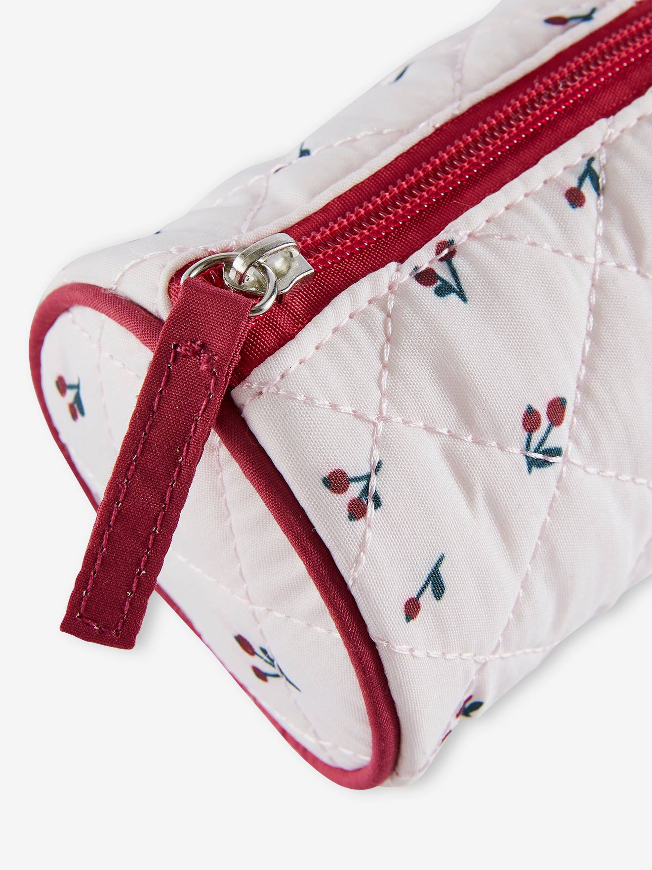 Trousse matelassée motifs cerises fille rose imprimé