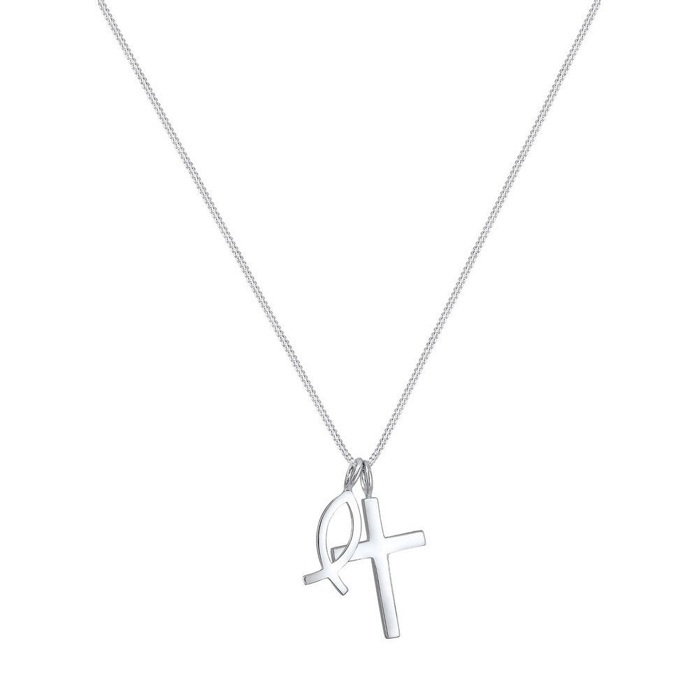 Elli Elli Collier Femmes Pendentif Croix-Poisson en Argent Sterling 925 Bijoux