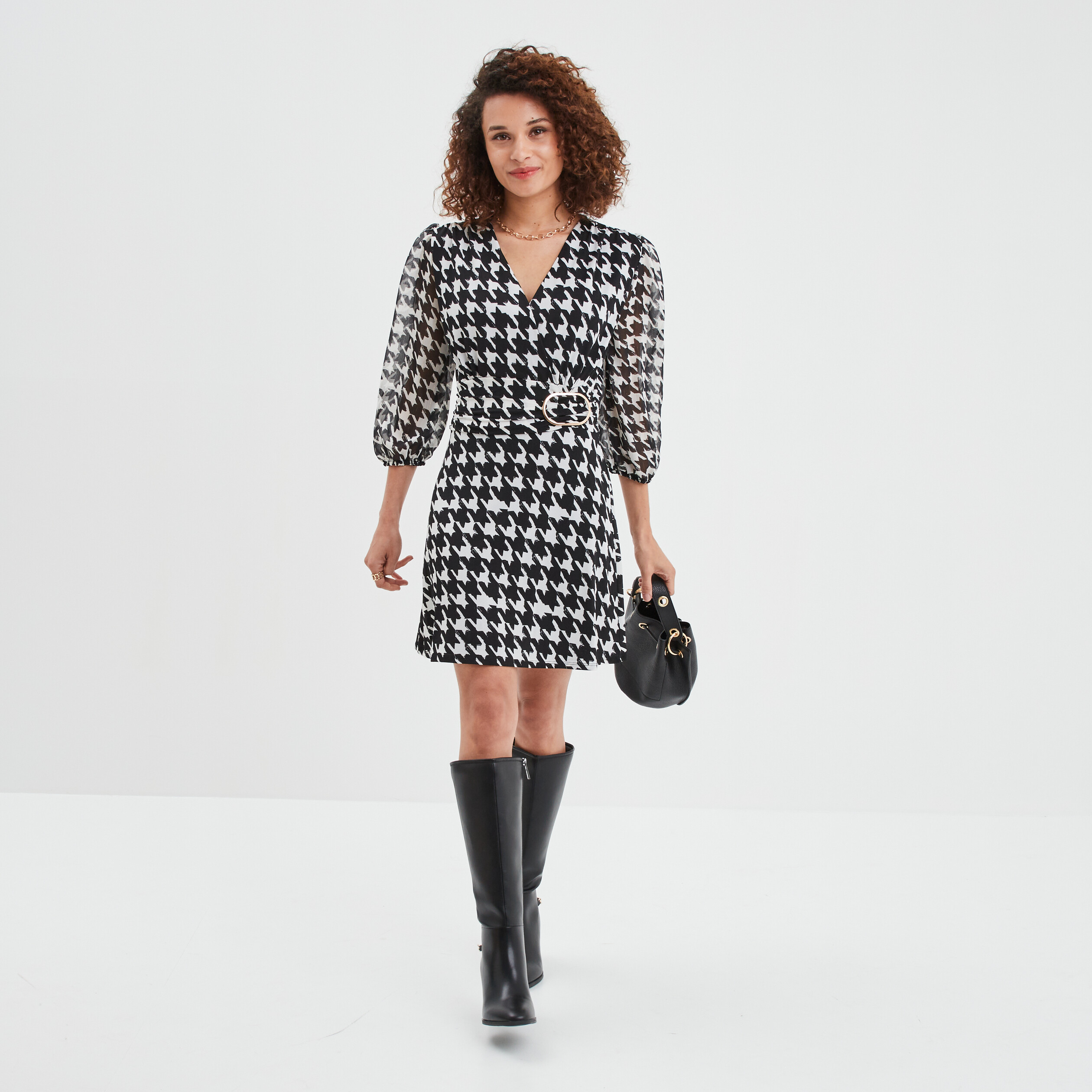 Robe cache-coeur manches 3 4 bouffantes ecru femme | La Halle