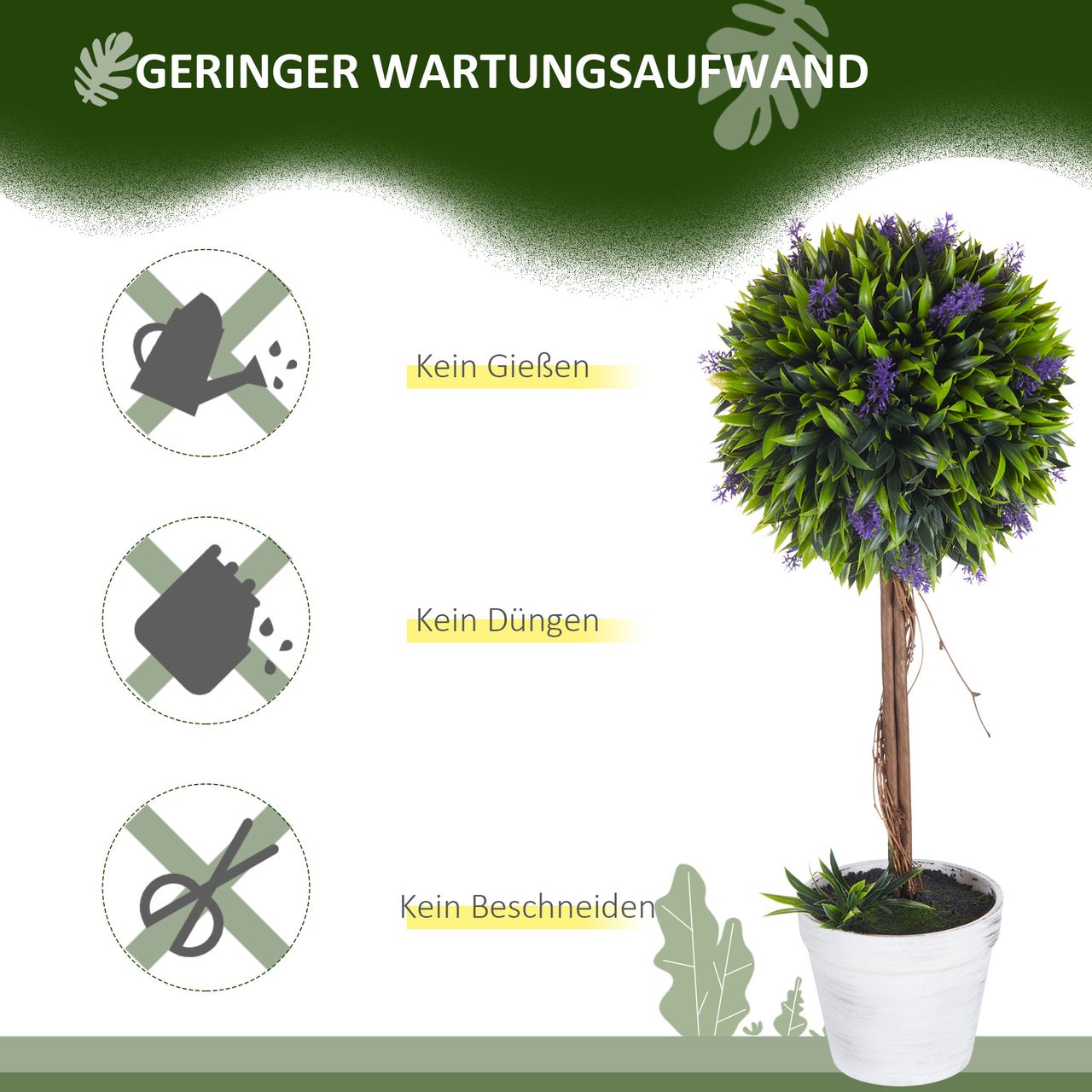 HOMCOM Kunstpflanze Lavendel 2er-Set Künstliche Pflanzen 60 cm Zimmerpflanze