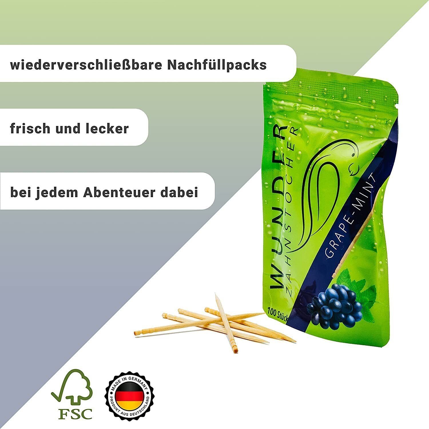 Wunder Zahnstocher Mundpflegecenter Wunder Zahnstocher mit Geschmack - Refill Pack - Traube/Minze
