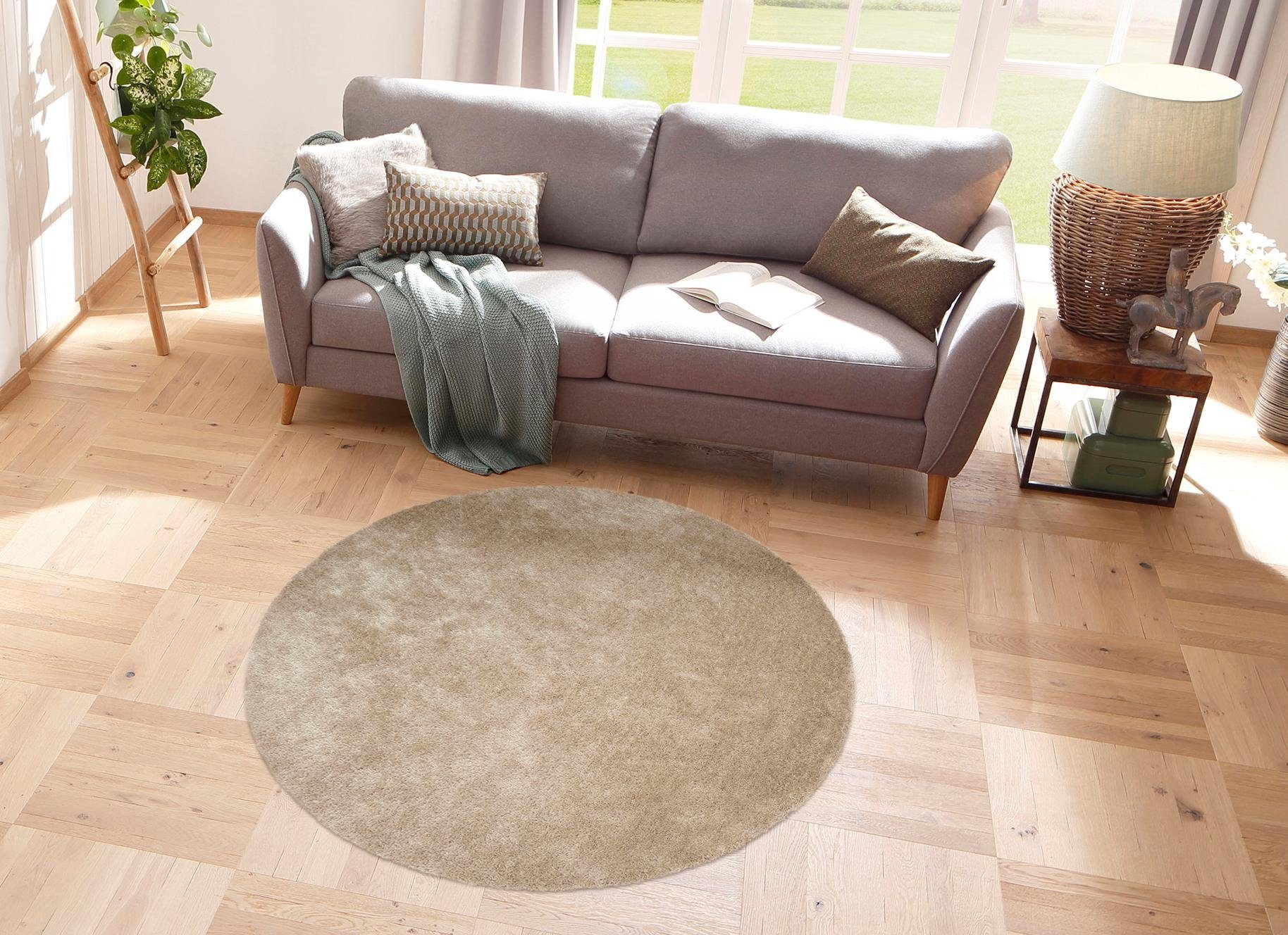 Hochflor-Teppich Dana Teppich, Bruno Banani, rund, Höhe: 30 mm, unifarben, Mikrofaser Teppiche, Wohnzimmer, Schlafzimmer, Esszimmer