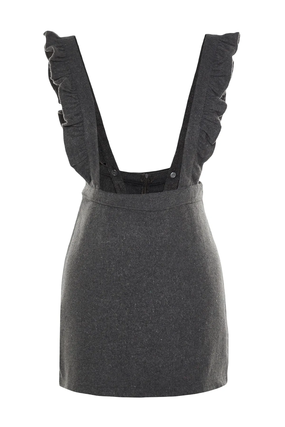 Trendyol Collection  Anthrazitfarbenes, gerüschtes Gilet-Webkleid TWOAW20EL0292