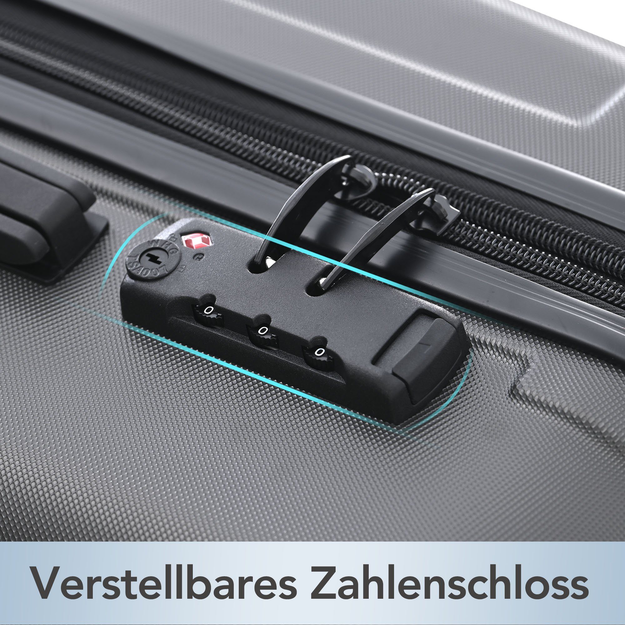 BlingBin Handgepäckkoffer Hartschalen-Handgepäck Universalrad Doppelrad mit Bremsen Grau XL, ABS-Material Mit TSA-Schloss XL - 42*28*74 cm