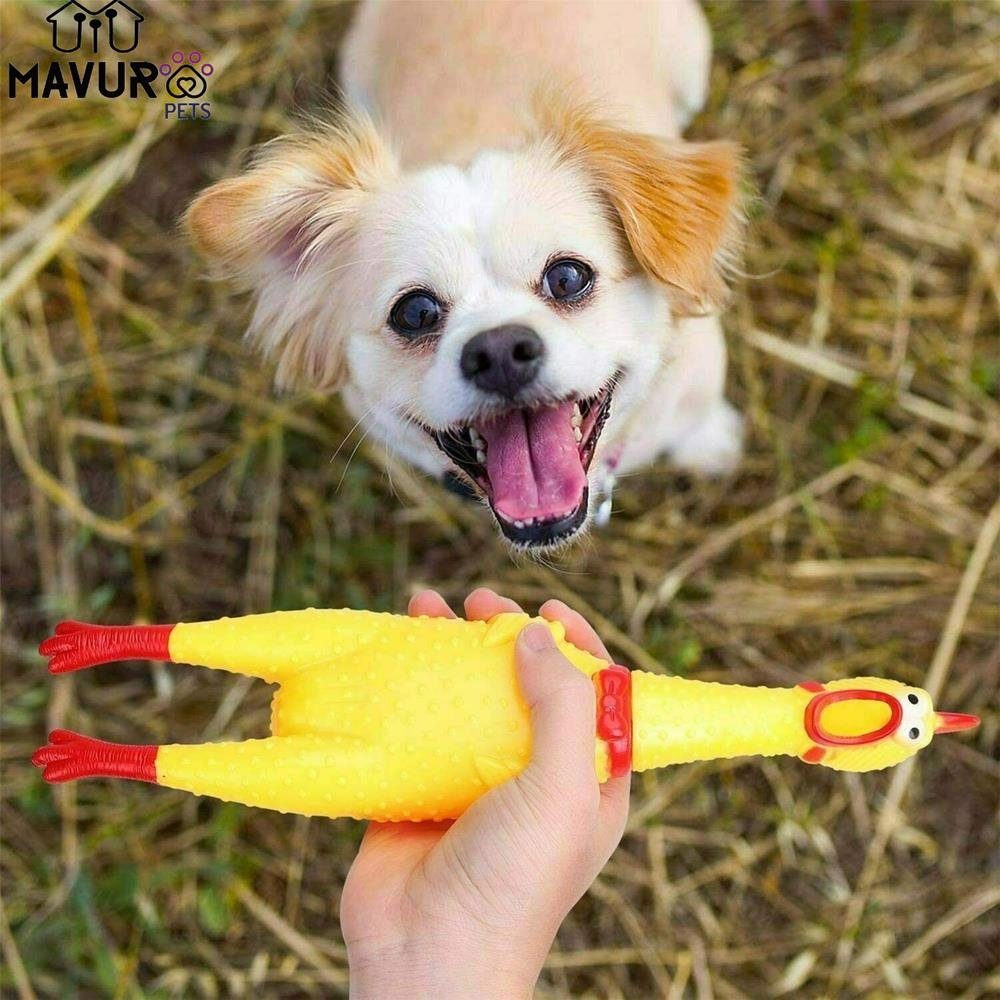 MAVURA Tierquietschie MAVURAPets Hundespielzeug Quietschendes Huhn quietscher Spielzeug Quietschfigur Quietscherfigur Quietsch Hahn Schreiendes Huhn Gummihuhn Gummi