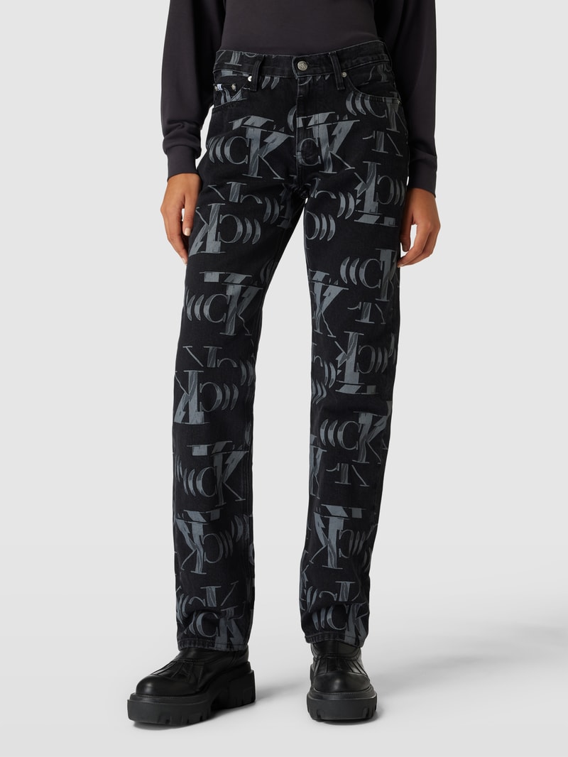 Straight Leg Jeans mit Allover-Logo-Muster in black
