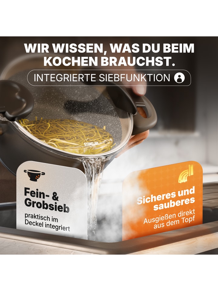 Stoneline Kochgeschirr-Set 8-teilig 18/20/24 | mit Deckeln in Grau günstig kaufen onesize