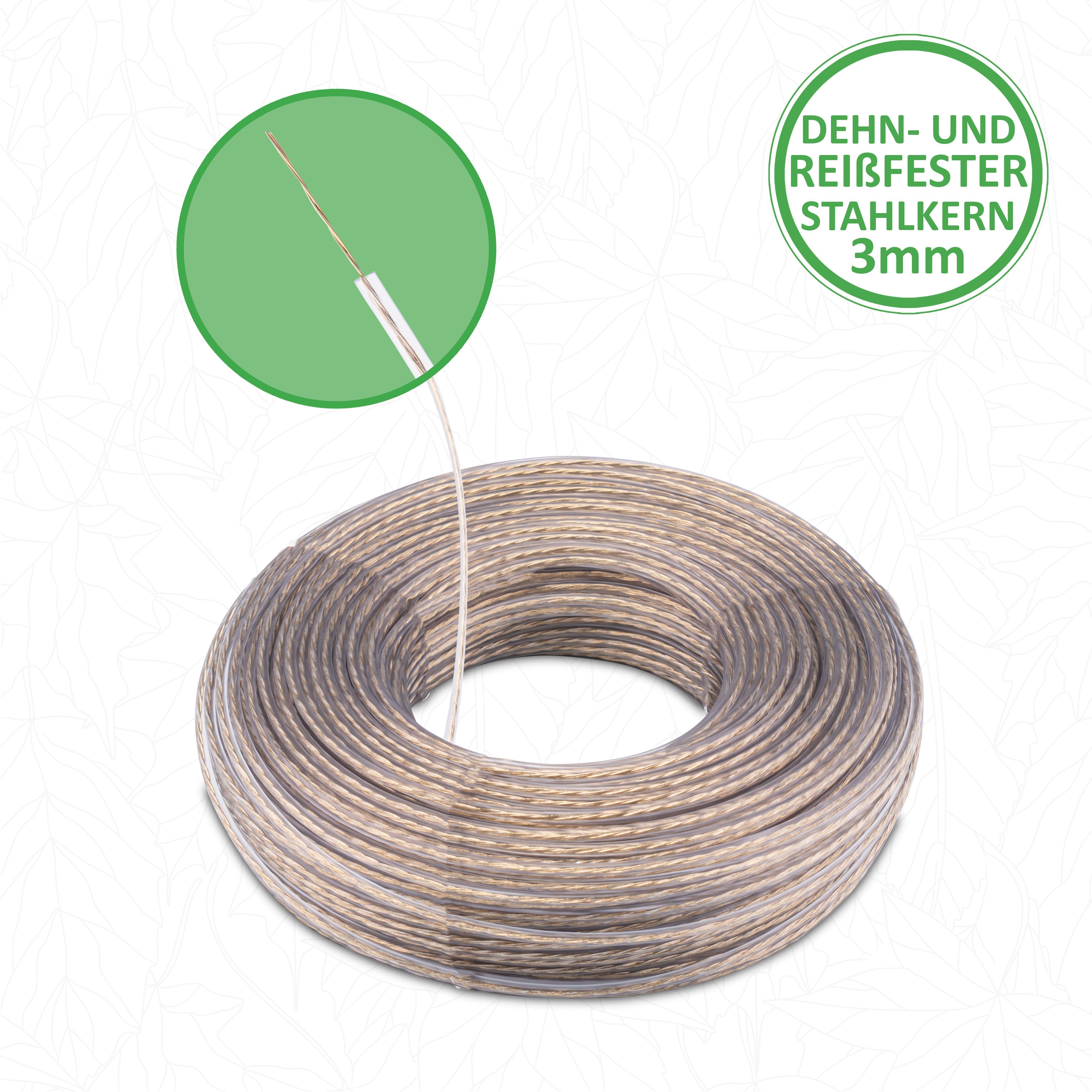 SimplySmooth Wand-Wäscheleine 30-70m mit Stahlkern, 3mm in 3 Längen für die Wäschespinne, den Garten oder den Balkon