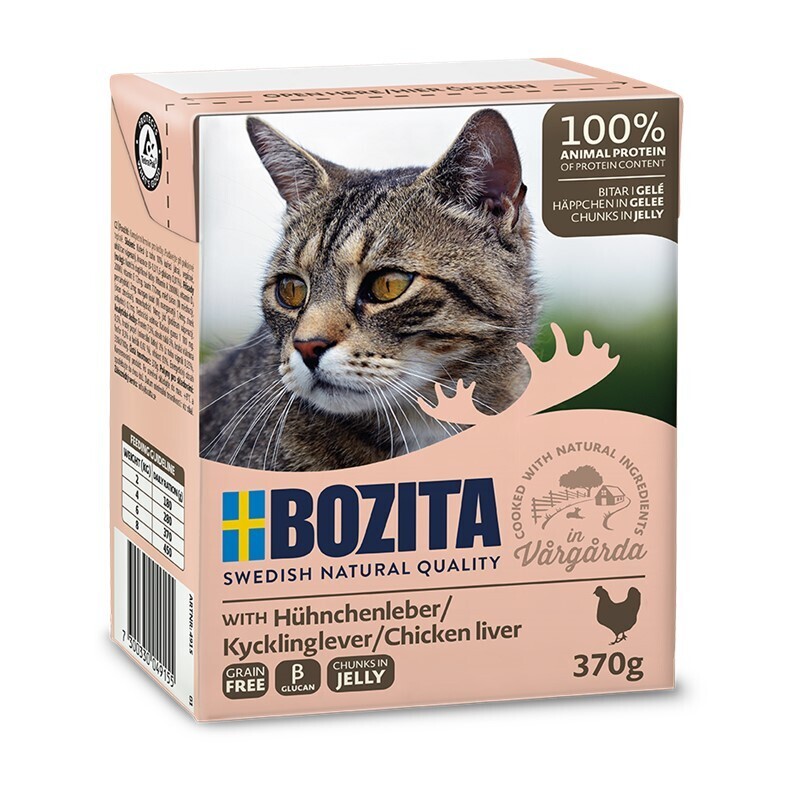 BOZITA Nassfutter BOZITA Häppchen in Gelee 6x370g Hühnerleber