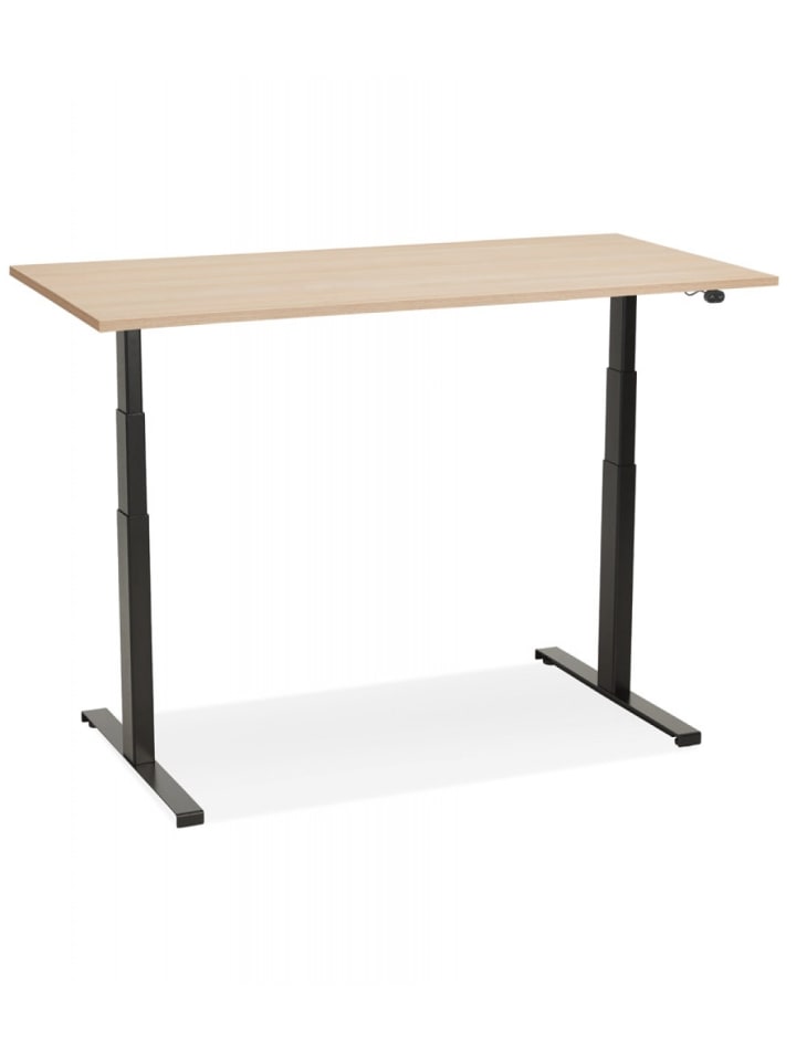KADIMA DESIGN Elektrischer Sitz-Steh Schreibtisch aus Holz Metall | Elegant in Beige-Schwarz günstig kaufen