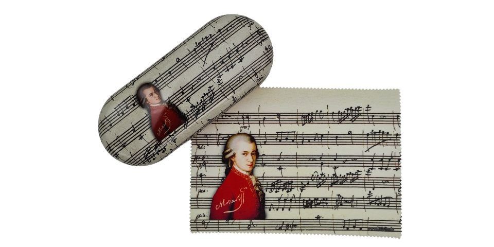 Fridolin Brillenetui, aus Metall, Wolfgang Amadeus Mozart, Hardcase, mit Brillenputztuch