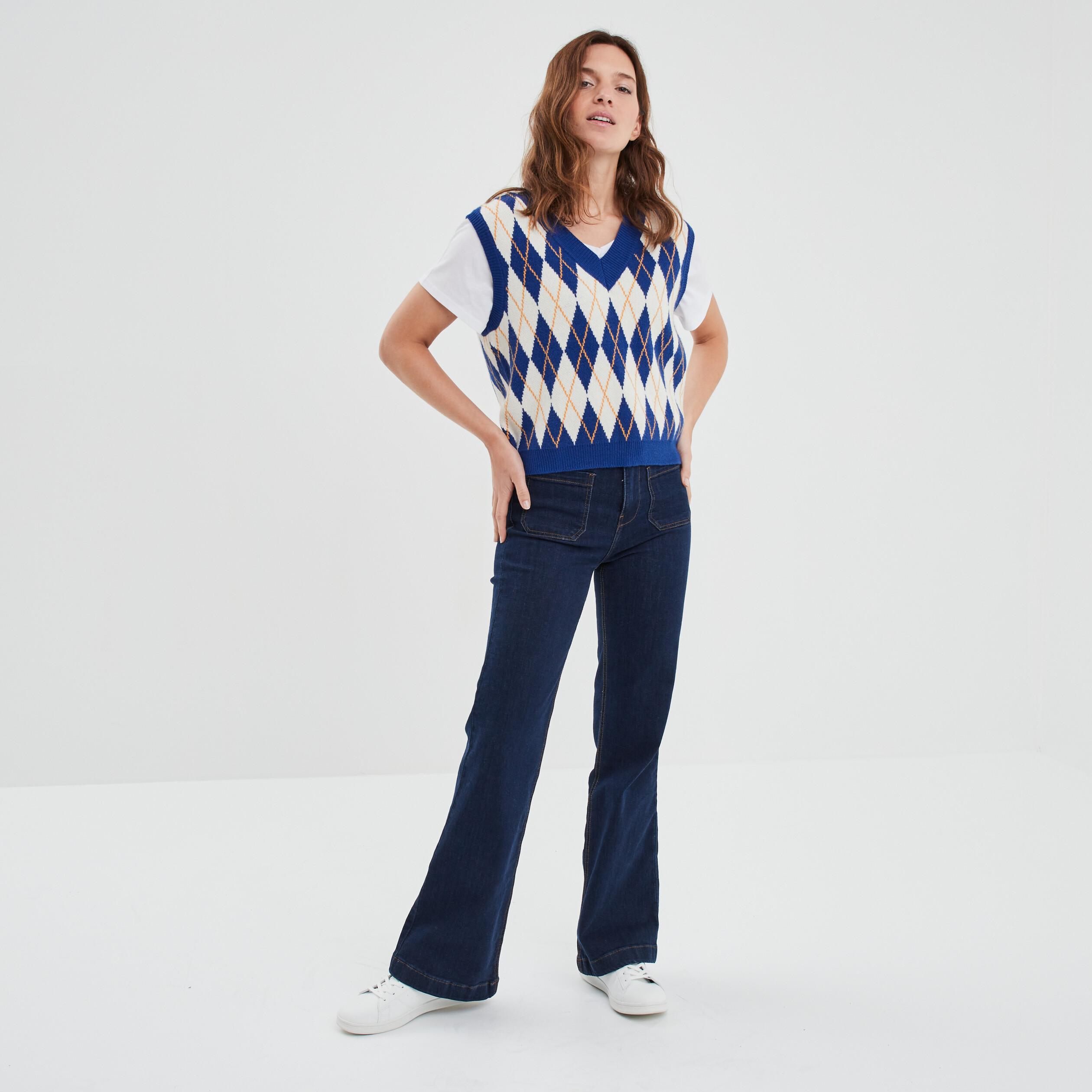 Pull sans manches col en V Creeks bleu electrique femme | La Halle