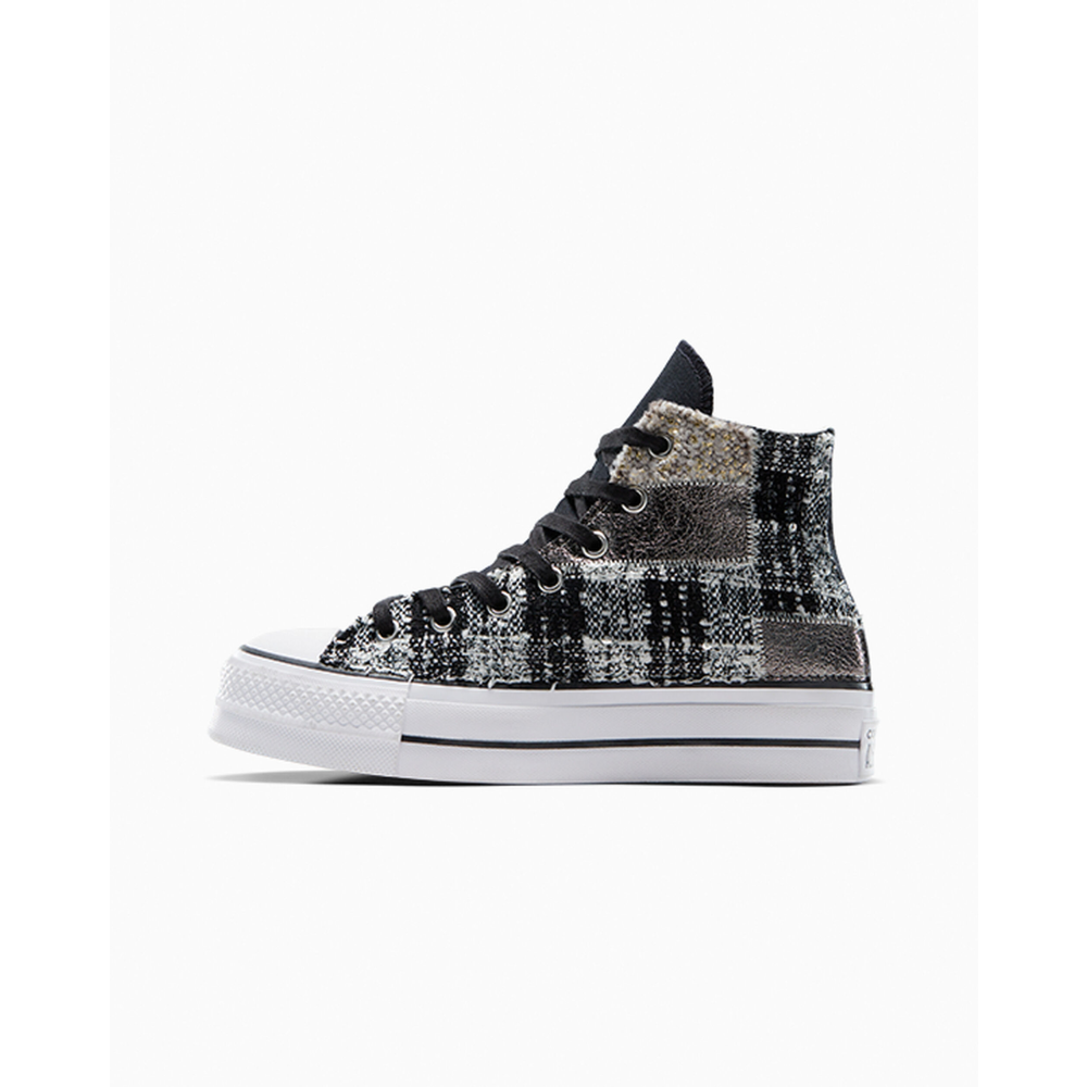 Converse Chuck Taylor All Star Lift Platform Faux Leather Tartan A08780C / grau